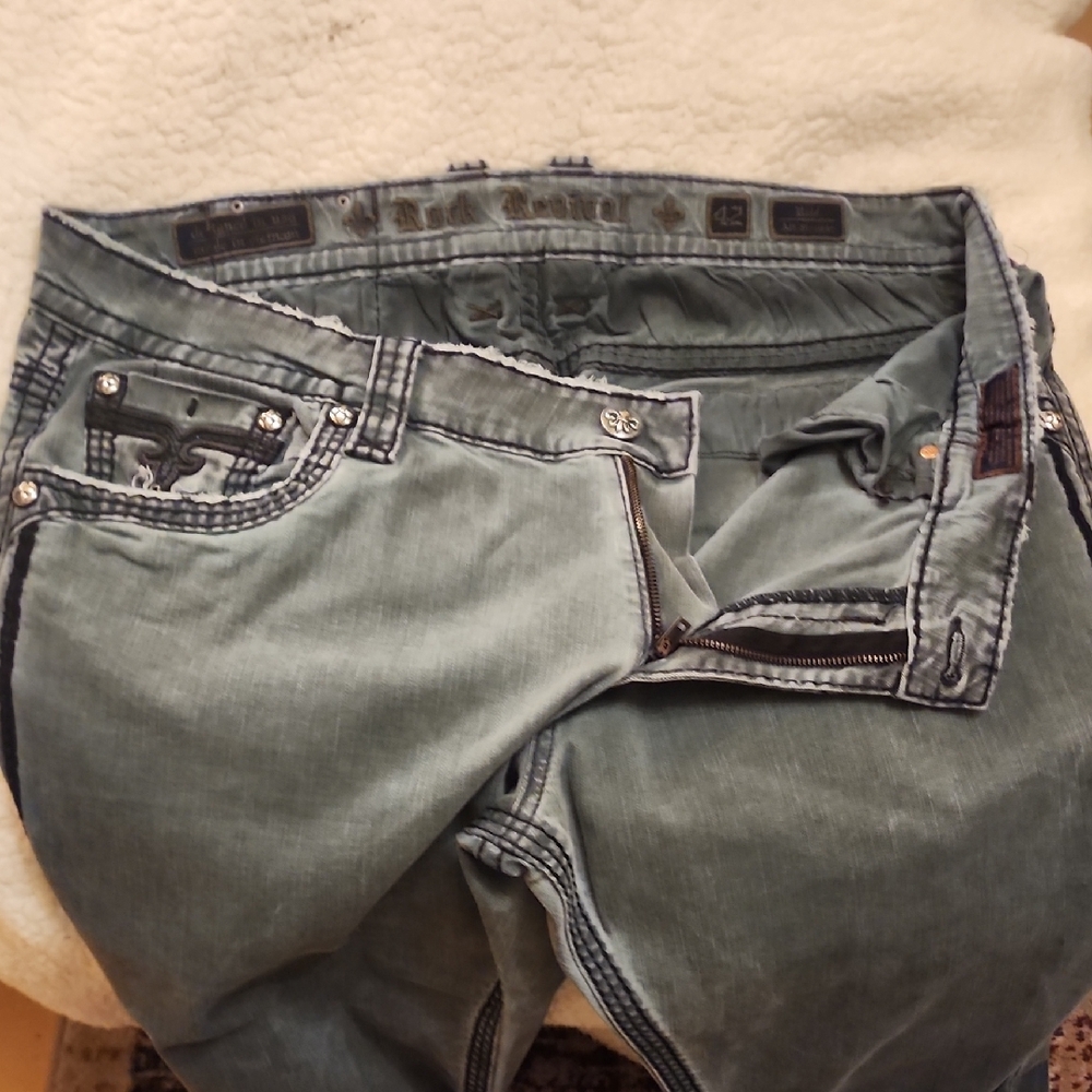 Rock Revival Gray Boot Cut Jeans with Black Embroidery - Picture 2 of 5